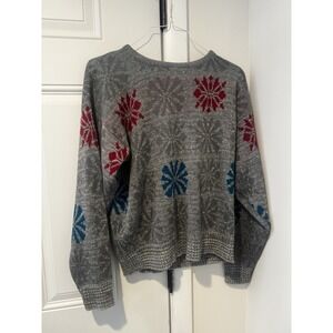 Vintage Panache Women's Gray Snowflake Knit Sweater Acrylic Winter Sz L Pullover